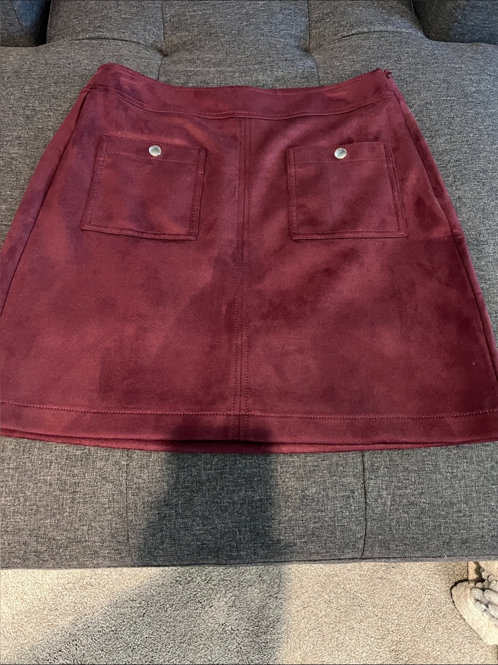 LOFT Suede-Look Deep Burgundy Mini Skirt with Front Patch Pockets